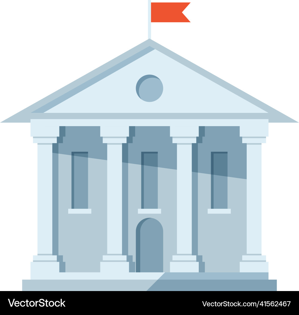 White Building with Columns and Flag vector image