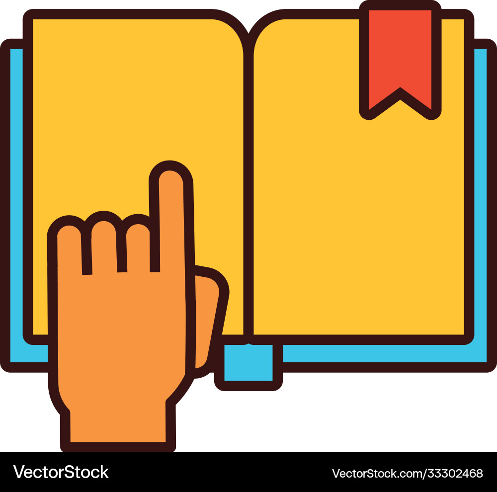 Book school open with hand indexing line and fill Vector Image