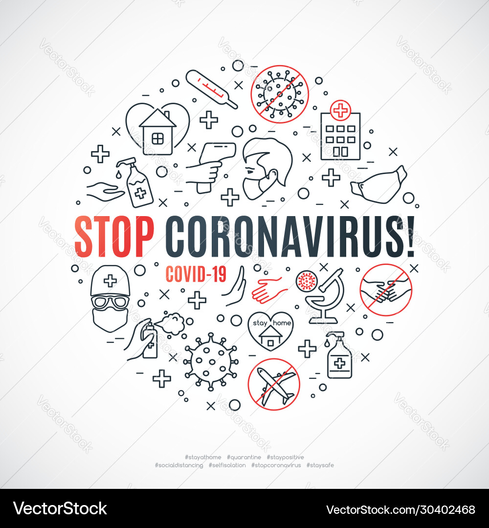 Circle composition with line icons and text stop Circle composition with line icons and text stop vector image