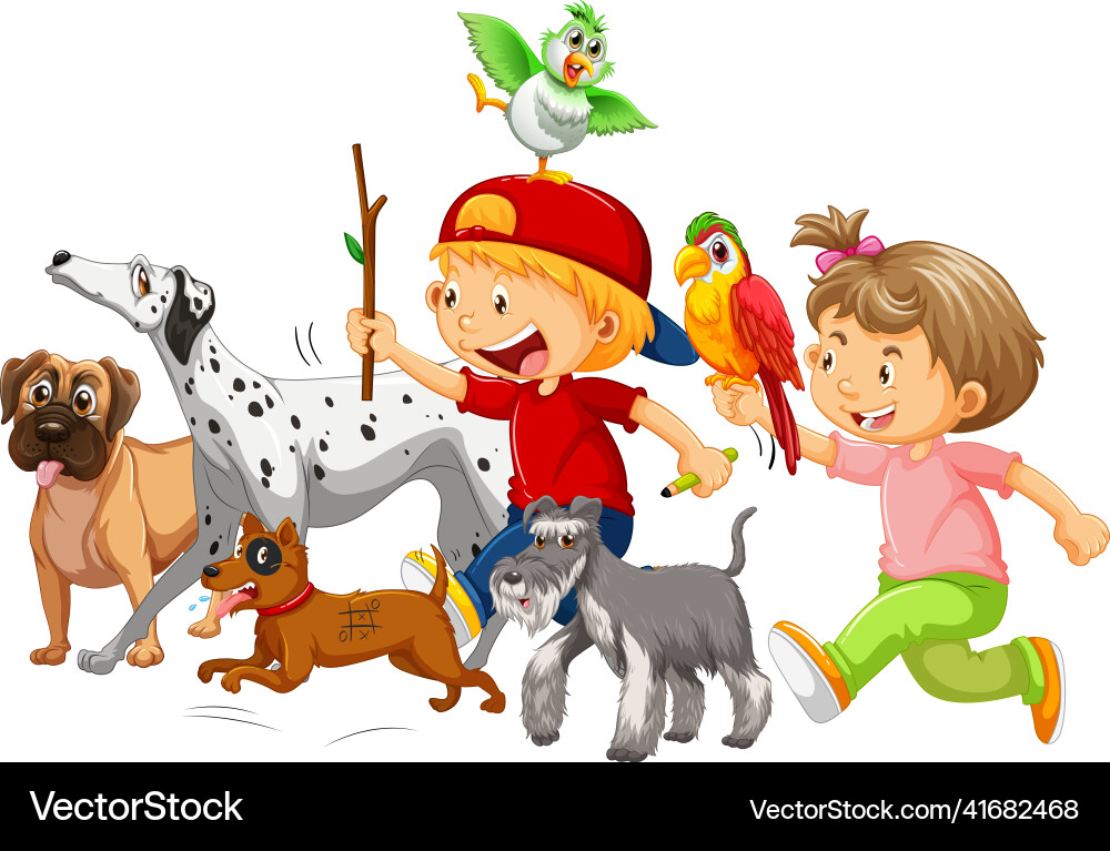 Happy children with their dogs vector image