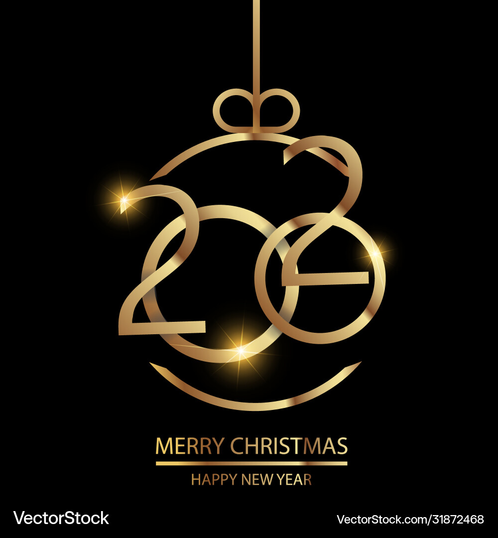 Happy new year card with christmas ball on black Happy new year card with christmas ball on black vector image