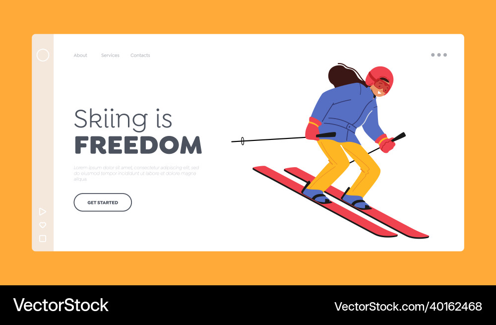 Little girl skiing landing page template child Little girl skiing landing page template child vector image