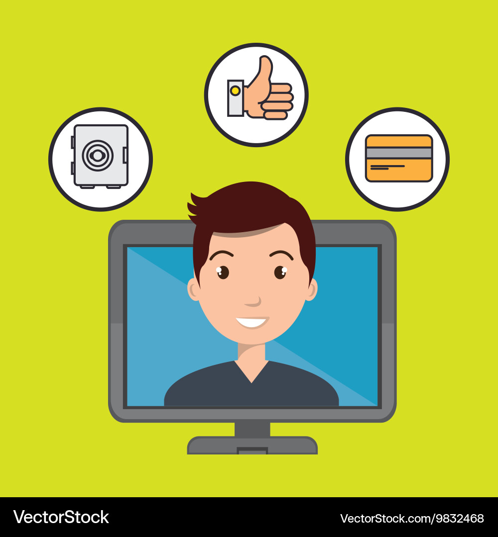 Man with hand card and screen isolated icon design vector image