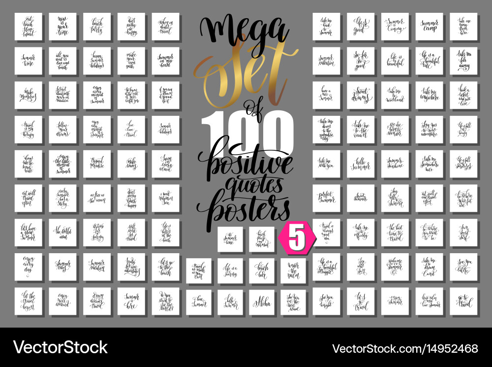 Mega set of 100 positive quotes posters about Vector Image