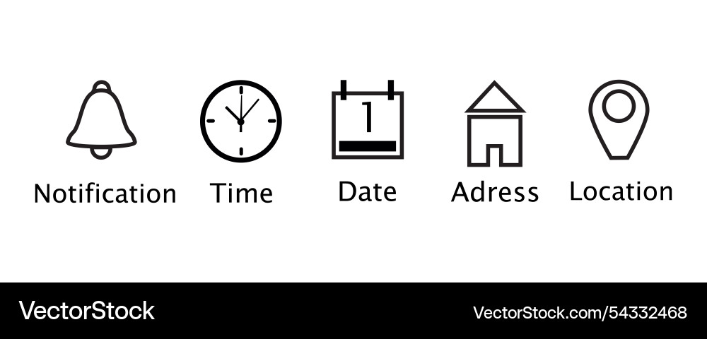 Notification reminder icon set time date address Vector Image