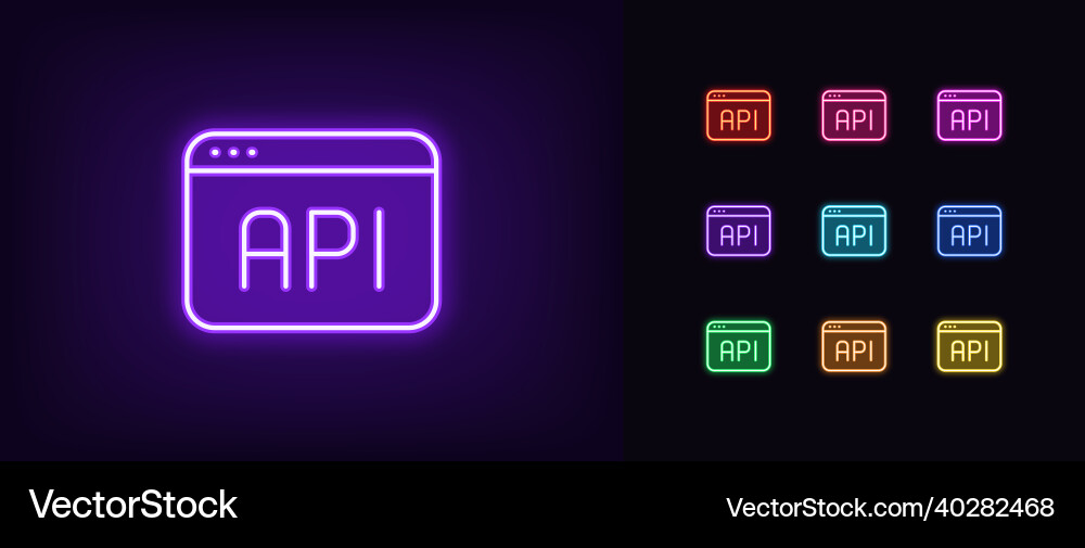 Outline neon api icon glowing app window Outline neon api icon glowing app window vector image