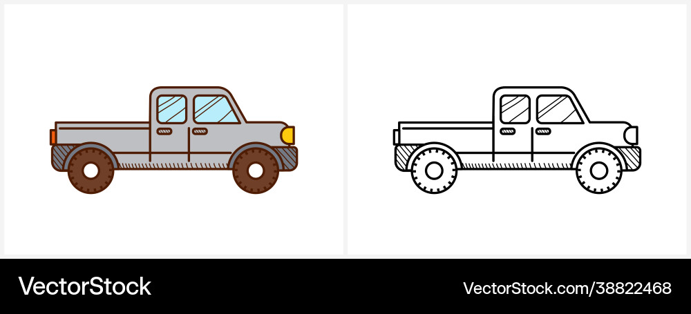 Pickup coloring page for kids car side view Pickup coloring page for kids car side view vector image