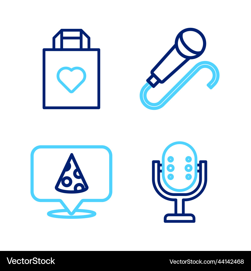 Set line microphone slice of pizza and shopping Vector Image