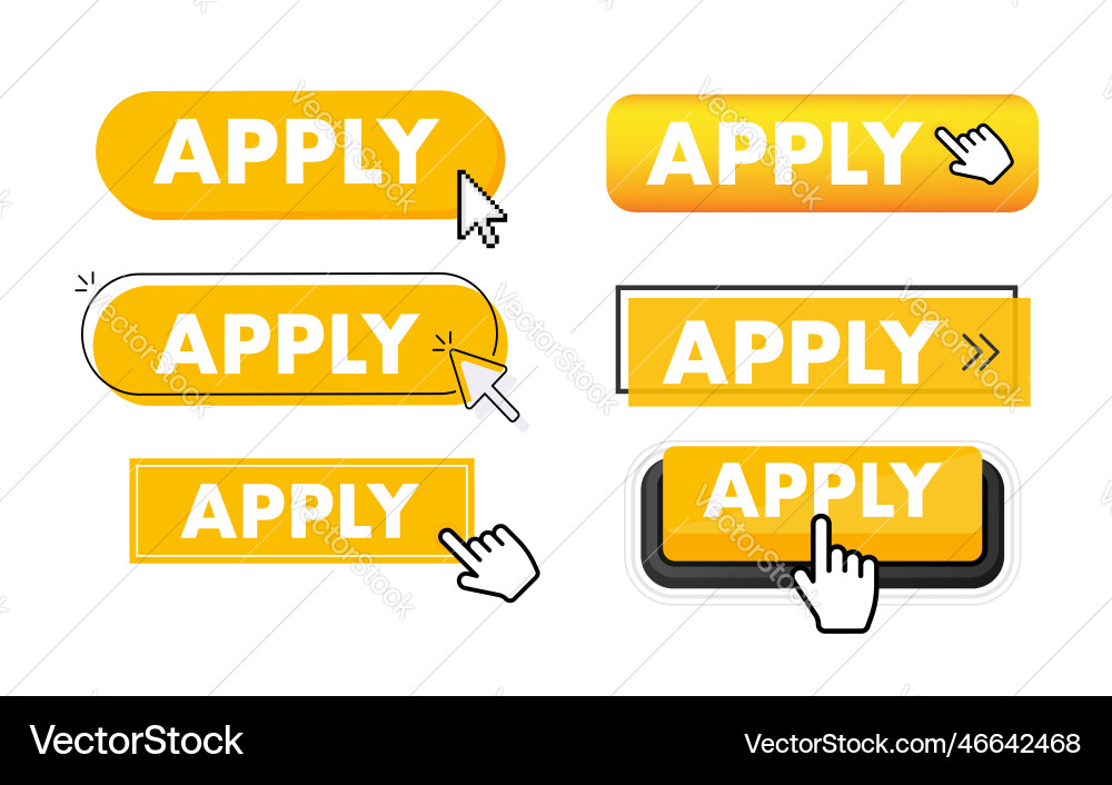 Set of apply button hand pointer clicking Set of apply button hand pointer clicking Vector Image