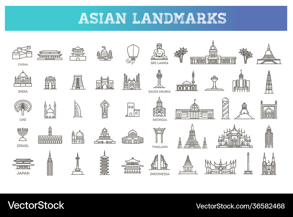 Simple linear icon set representing global vector image