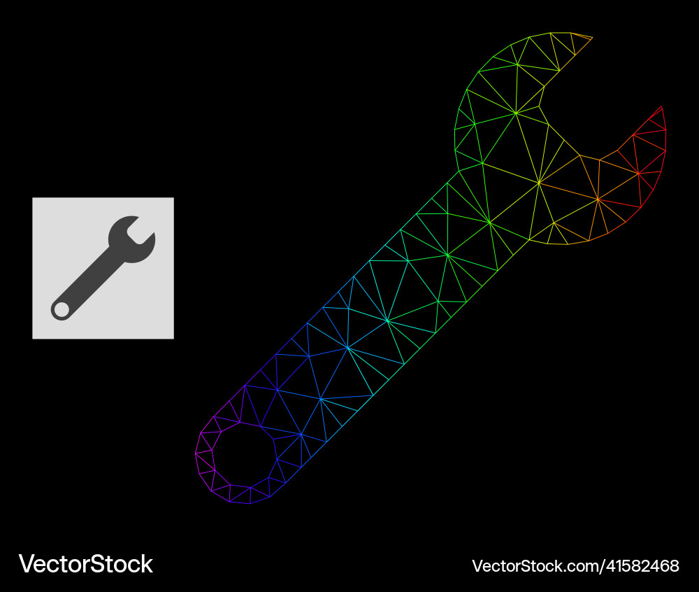 Spectrum gradient polygonal net spanner icon Spectrum gradient polygonal net spanner icon Vector Image