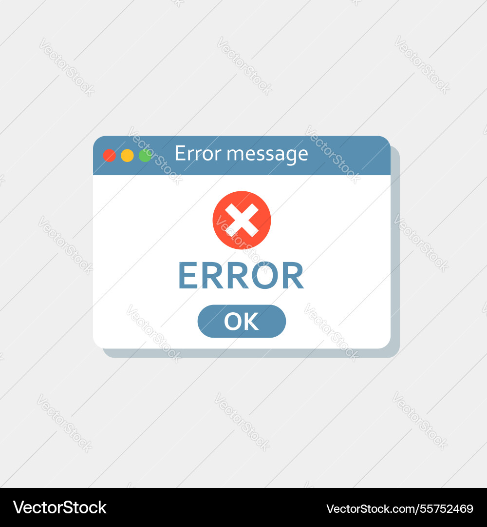 Error message icon in flat style computer window Error message icon in flat style computer window Vector Image
