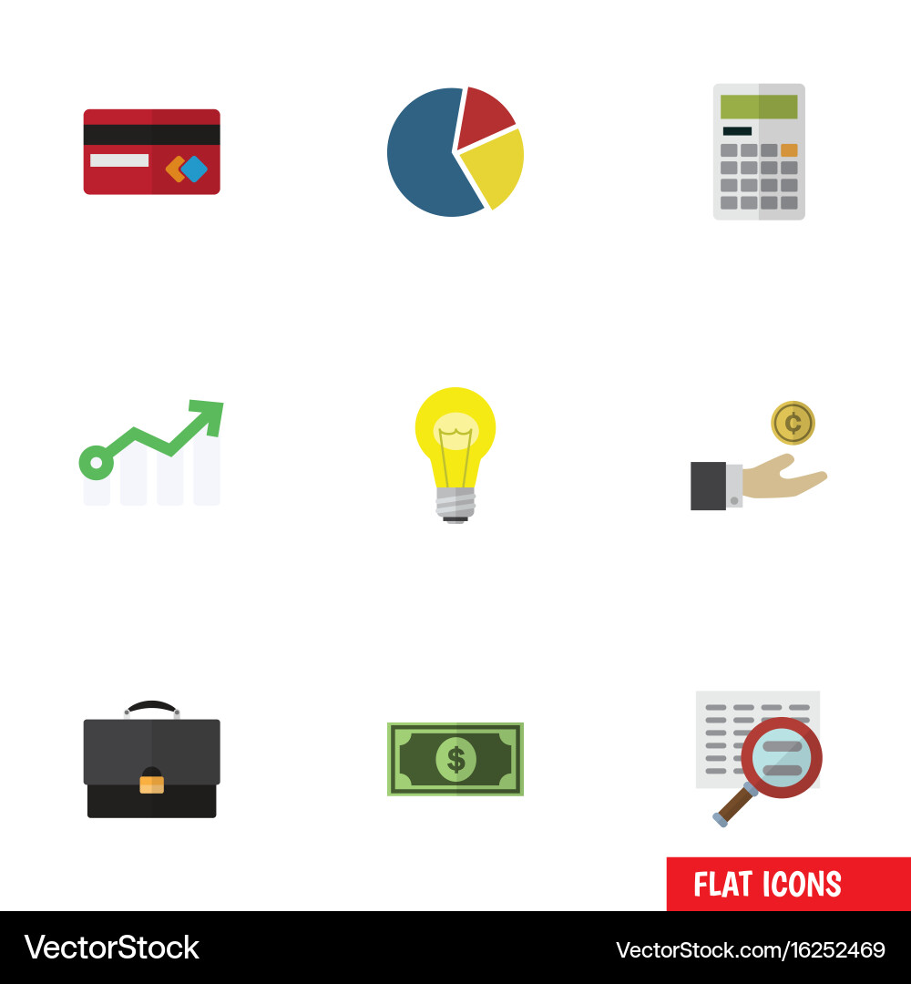 Flat icon finance set of calculate scan growth vector image