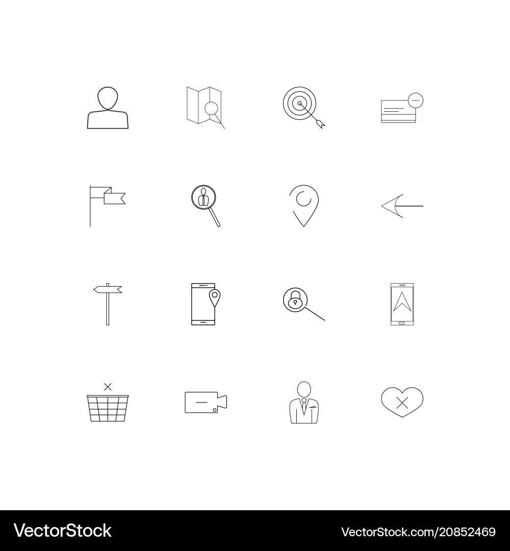 Maps and navigation linear thin icons set vector image