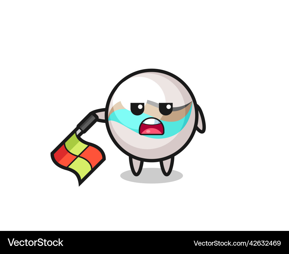 Marble toy character as line judge hold the flag vector image