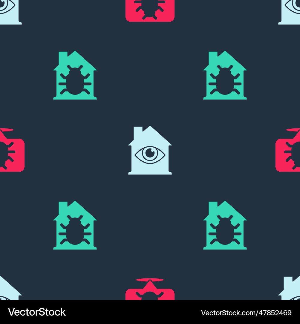 Set system bug house with eye scan Set system bug house with eye scan vector image
