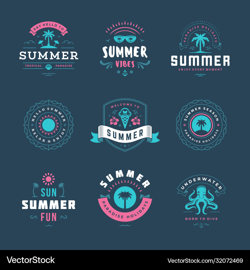 Summer holidays labels and badges retro typography Summer holidays labels and badges retro typography vector image