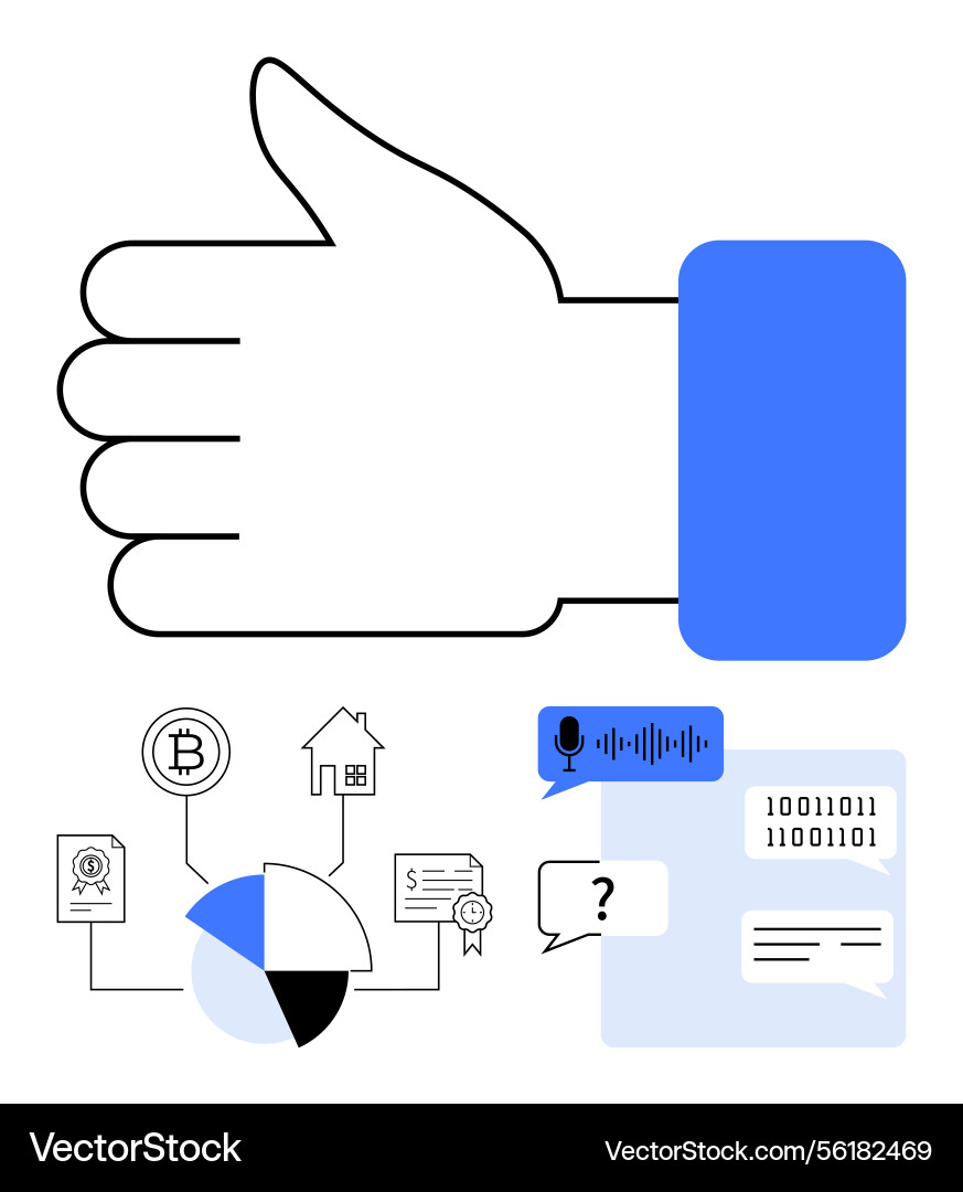 Thumbs-up gesture with blockchain analytics Thumbs-up gesture with blockchain analytics vector image