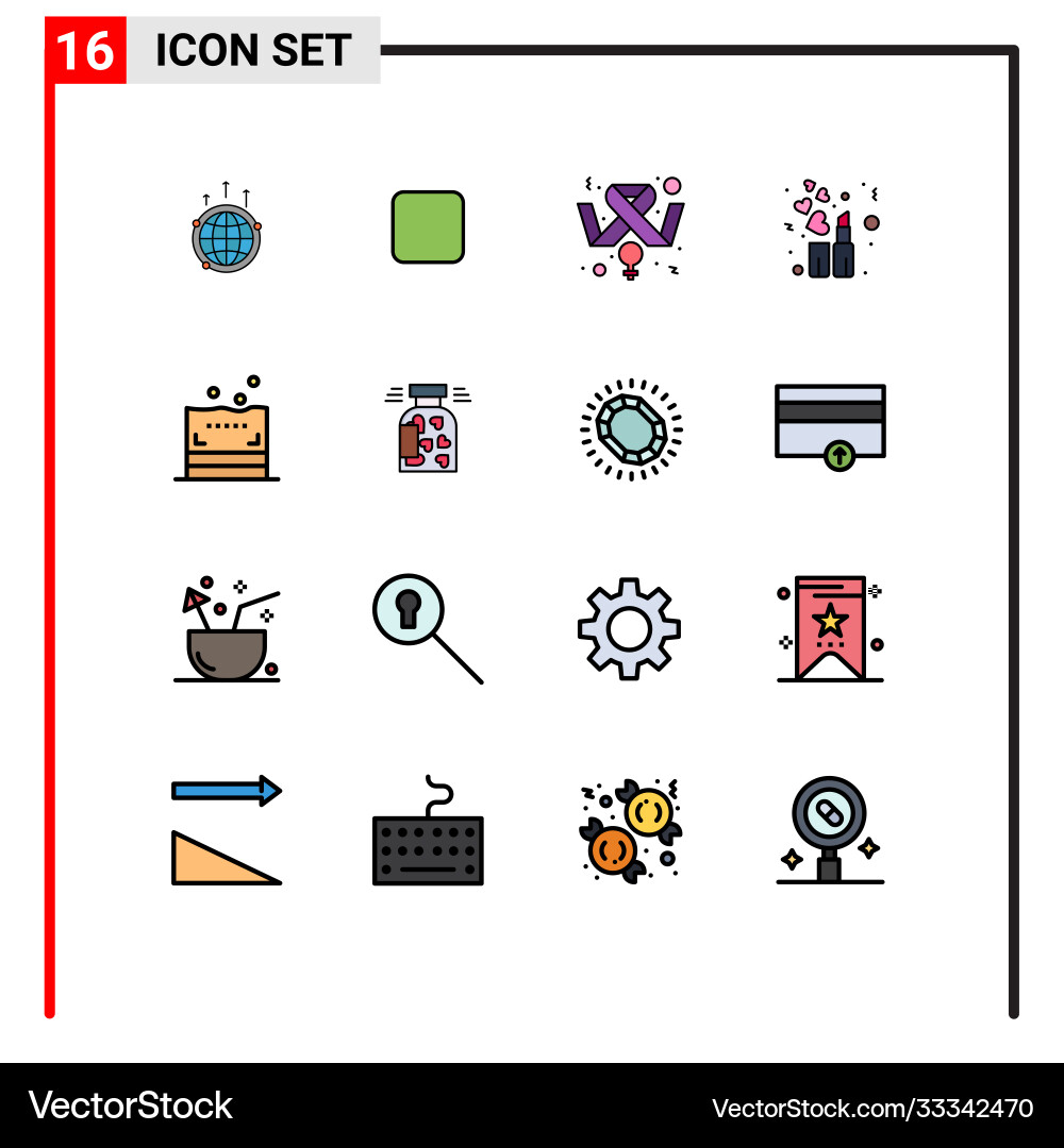 16 universal flat color filled lines set for web Vector Image
