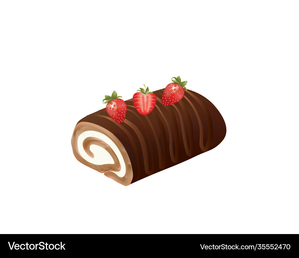 Chocolate strawberry roll cake Chocolate strawberry roll cake vector image