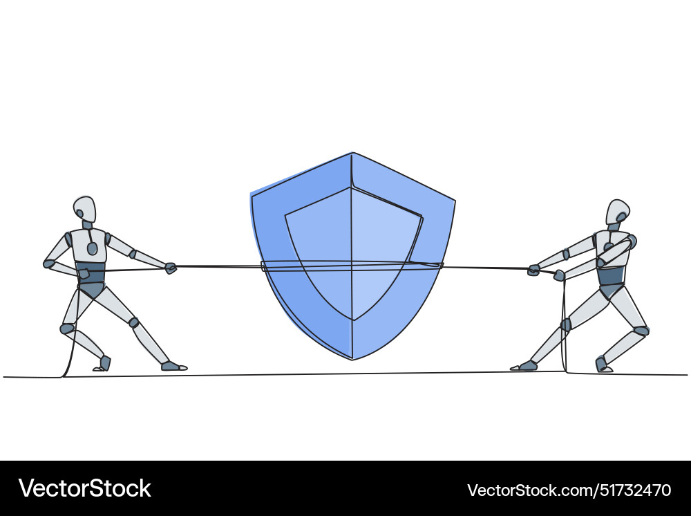 Continuous one line drawing two robots fighting Continuous one line drawing two robots fighting vector image