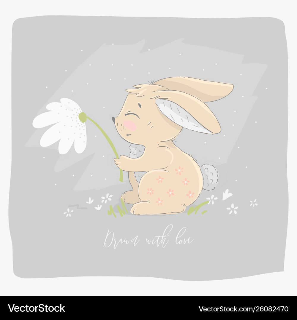 Cute Hare with Flower Vector Image