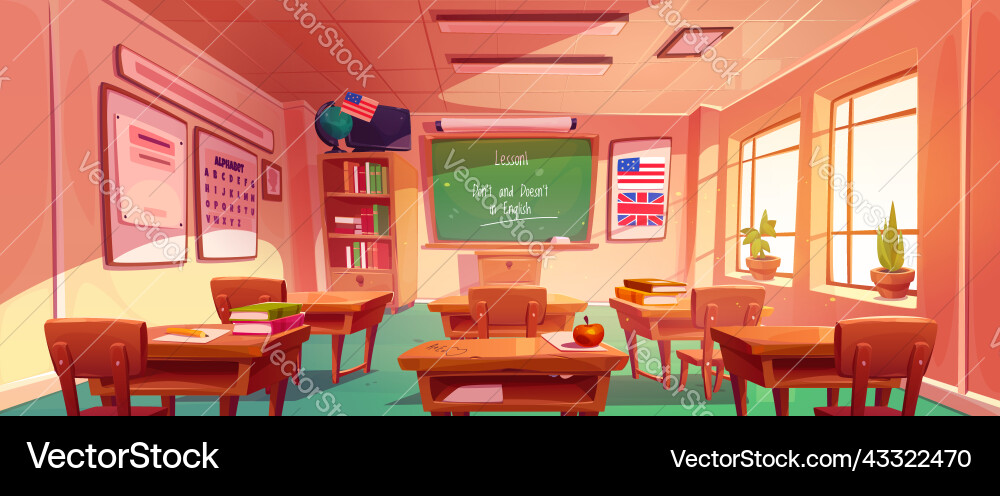 English language classroom interior empty class English language classroom interior empty class vector image