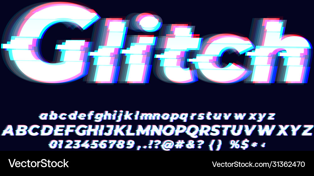 Glitch glow font style design template Glitch glow font style design template Vector Image