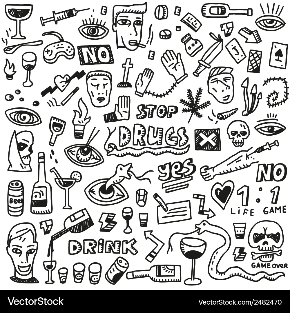 Psychedelic Doodles - Drug Icons vector image