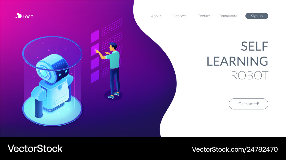 Robotics data analysis isometric 3d landing page Robotics data analysis isometric 3d landing page vector image