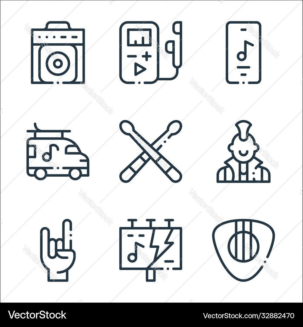 Rock n roll line icons linear set quality Rock n roll line icons linear set quality Vector Image