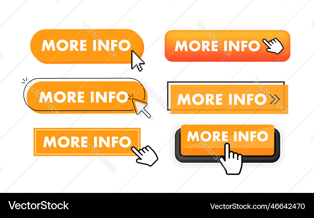 Set of more info button hand pointer clicking Set of more info button hand pointer clicking vector image