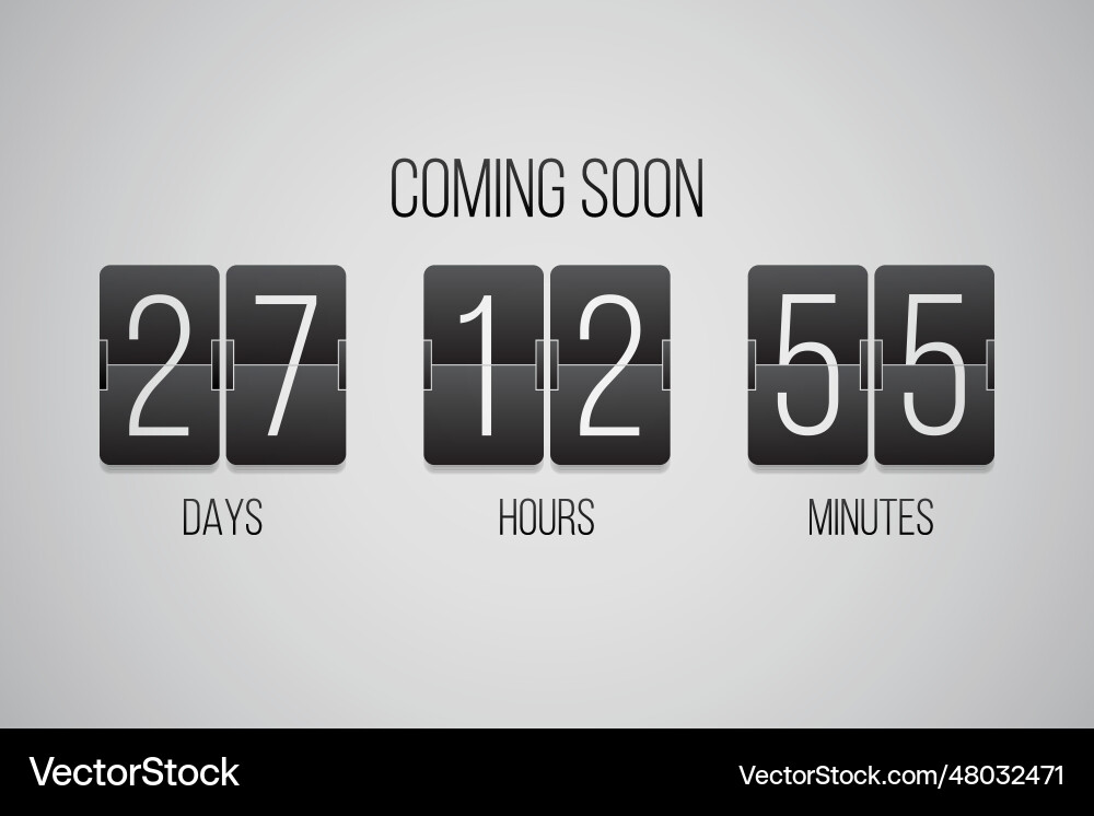 Coming soon flip countdown clock counter timer Coming soon flip countdown clock counter timer vector image
