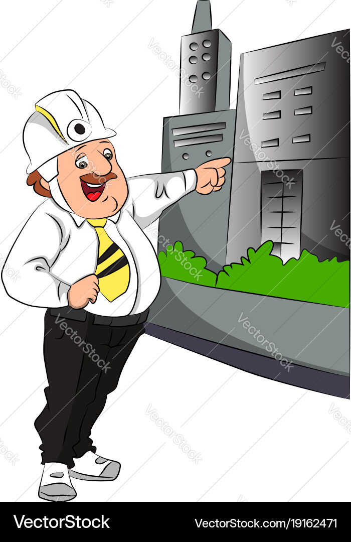 Engineer pointing at building Vector Image