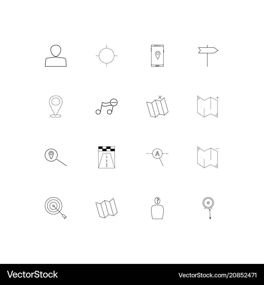 Maps and navigation linear thin icons set vector image