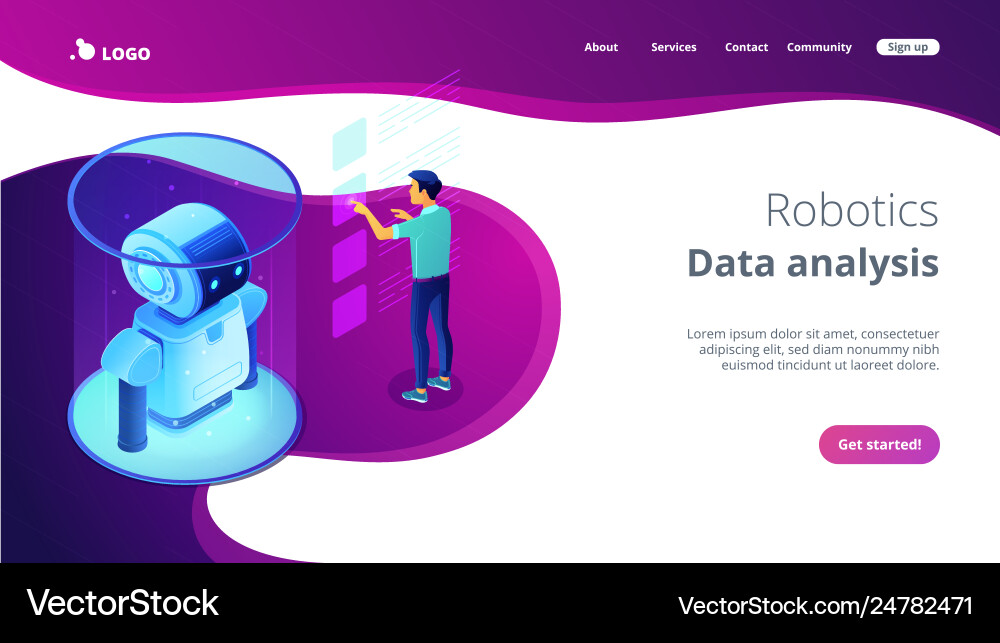 Robotics data analysis isometric 3d landing page Robotics data analysis isometric 3d landing page vector image