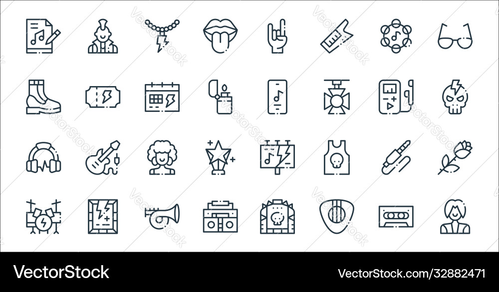 Rock n roll line icons linear set quality Rock n roll line icons linear set quality vector image