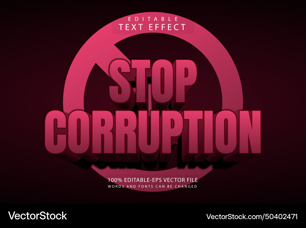 Stop corruption editable text effect 3 dimension Vector Image
