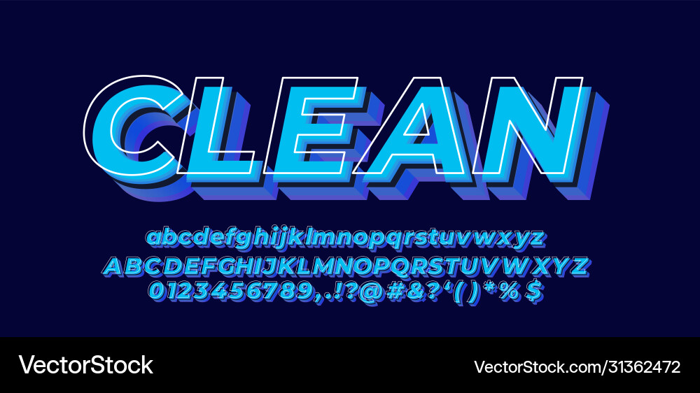 3d effect font style blue with white line design vector image