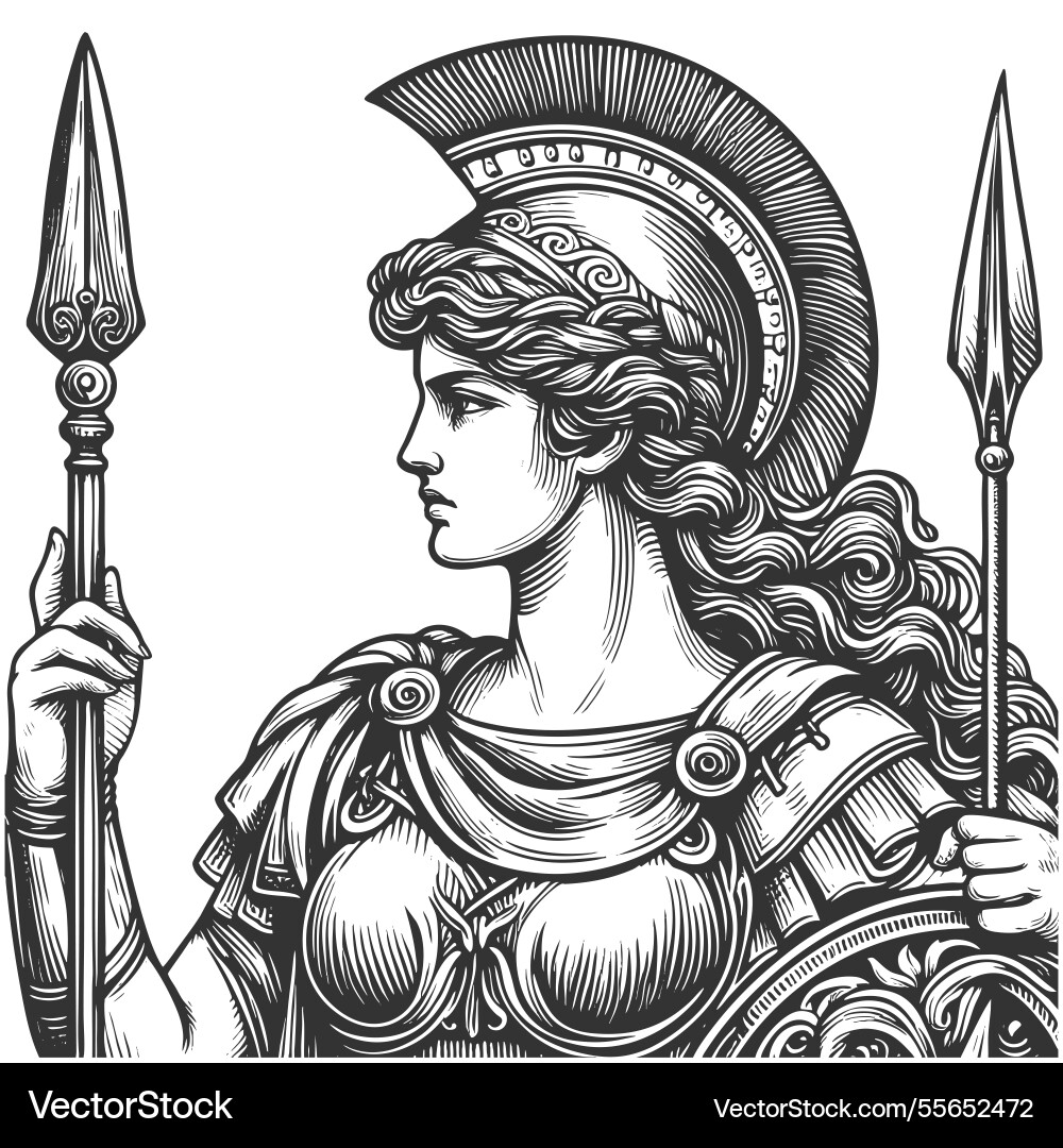 Ancient warrior goddess with spear shield Vector Image