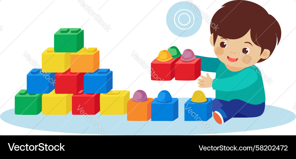 Child with Bubbles and Blocks Vector Image