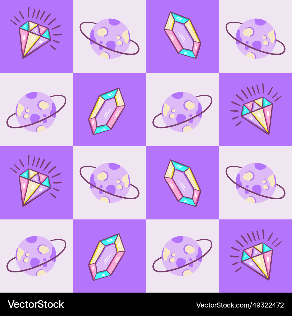 Crystals and planets checks seamless pattern Crystals and planets checks seamless pattern vector image