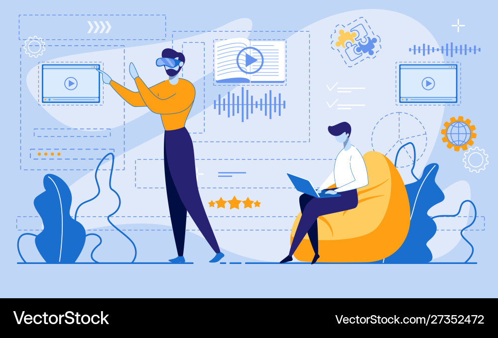 Man Using VR for Online Learning vector image