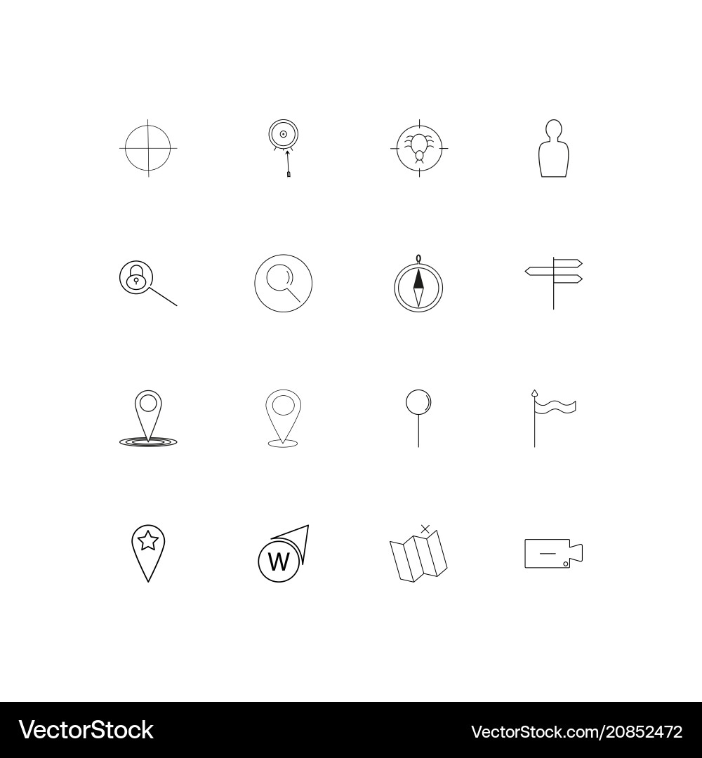 Maps and navigation linear thin icons set vector image