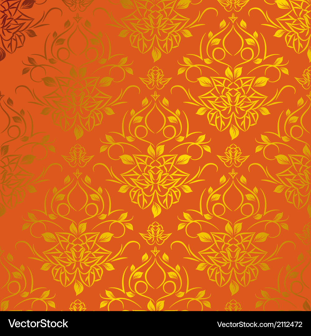 Ornate Orange Damask Wallpaper Vector Image