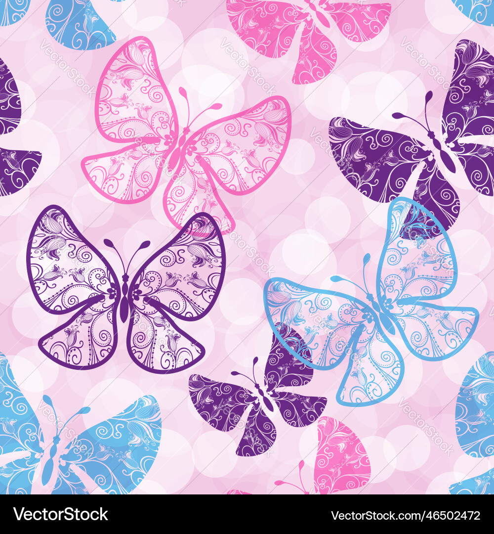 Pink spring seamless pattern with flying Pink spring seamless pattern with flying Vector Image