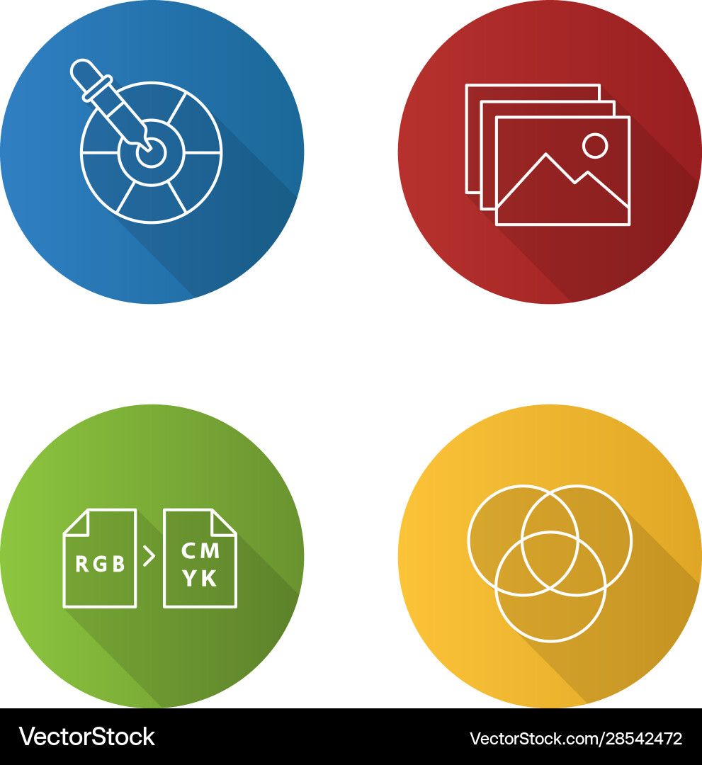 Printing flat linear long shadow icons set Printing flat linear long shadow icons set vector image