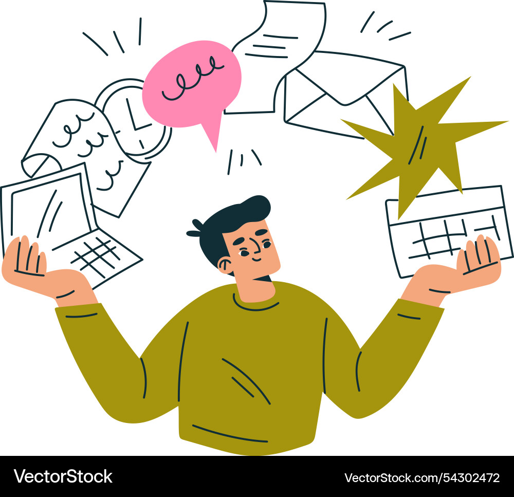 Productive workflow with man managing task Vector Image