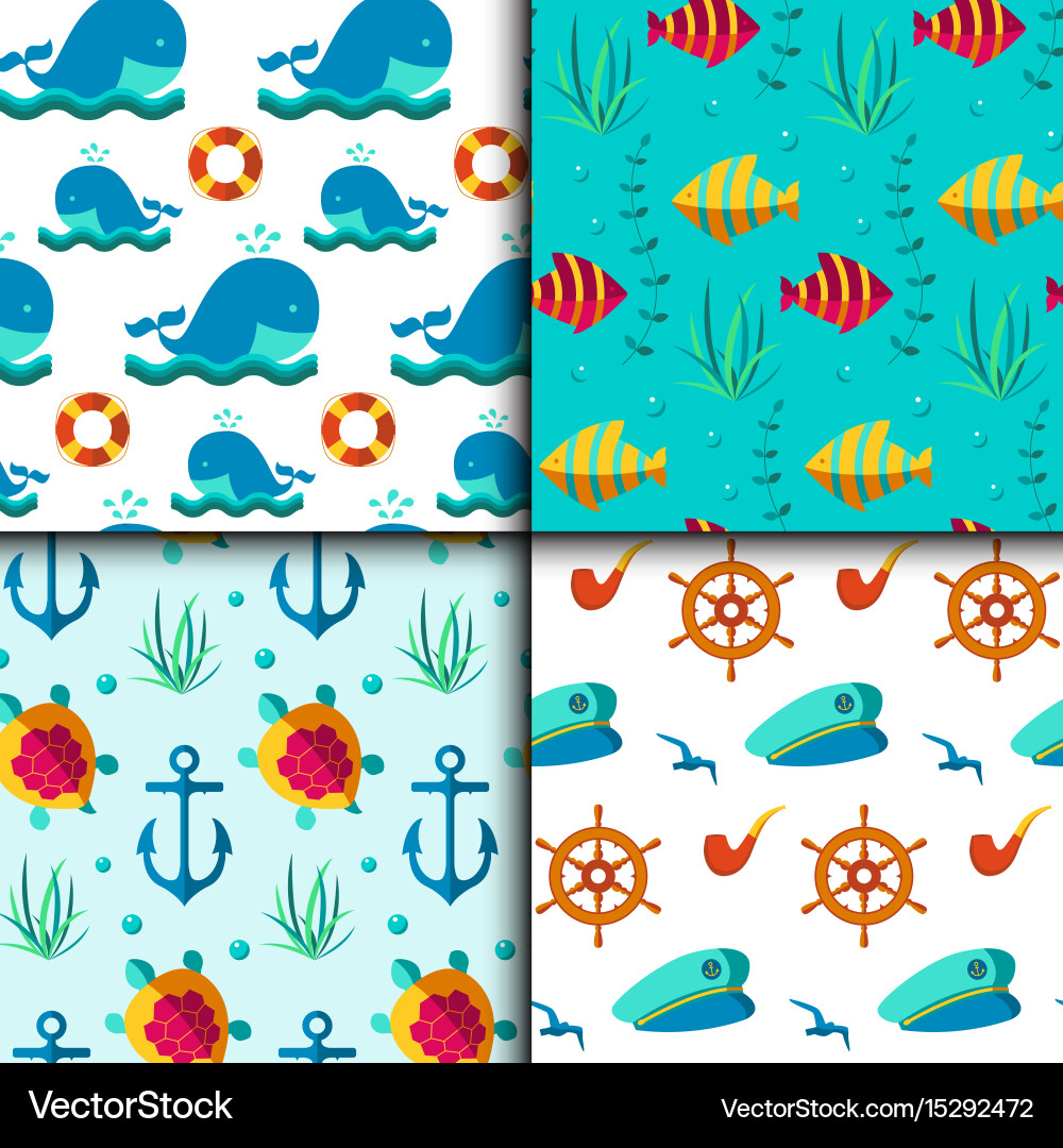Seamless patterns with nautical elements Vector Image