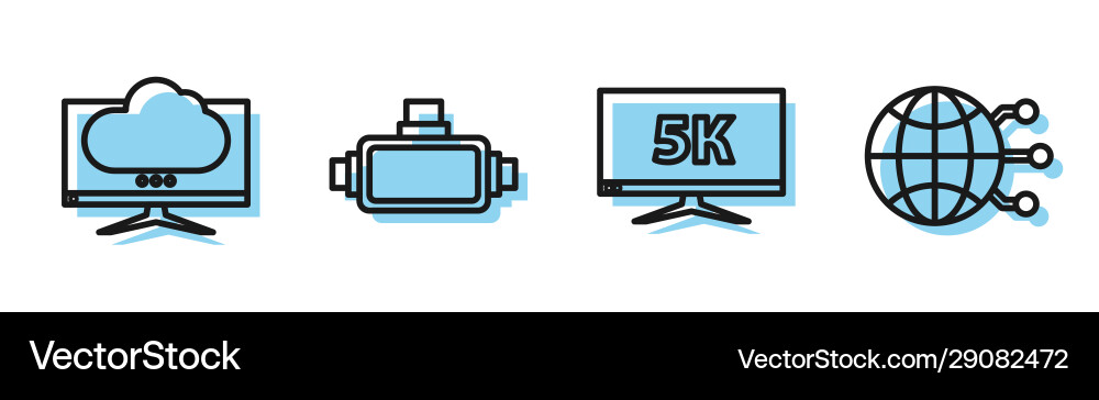 Set line monitor display with 5k video computer Set line monitor display with 5k video computer vector image